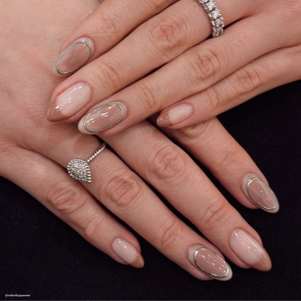 Sheer Nude Brown with Silver Outline Sheer Nude Brown with Silver Outline — Mocha Nails