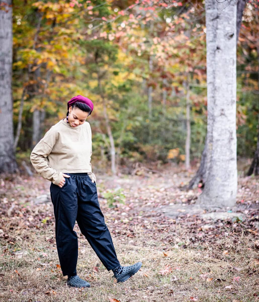 Relaxed Sweatshirt and Trousers with a Pop of Burgundy — Cold Weather Outfits
