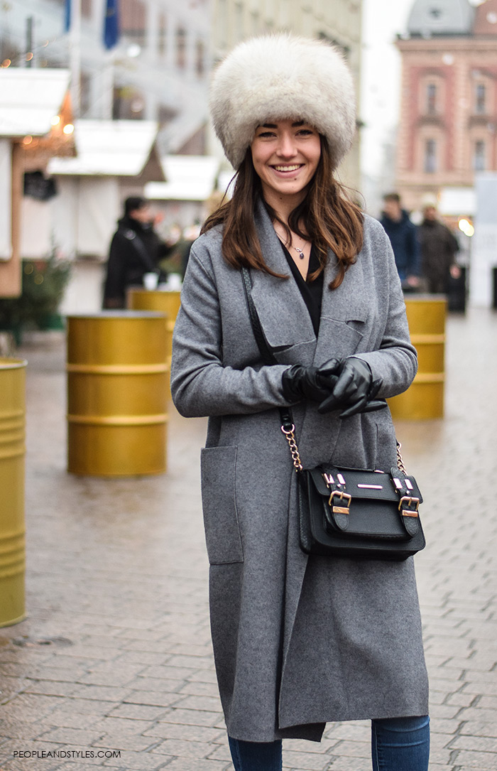 Long Grey Wool Coat with Fur Hat for a Statement Winter Look — Classy Winter Outfits