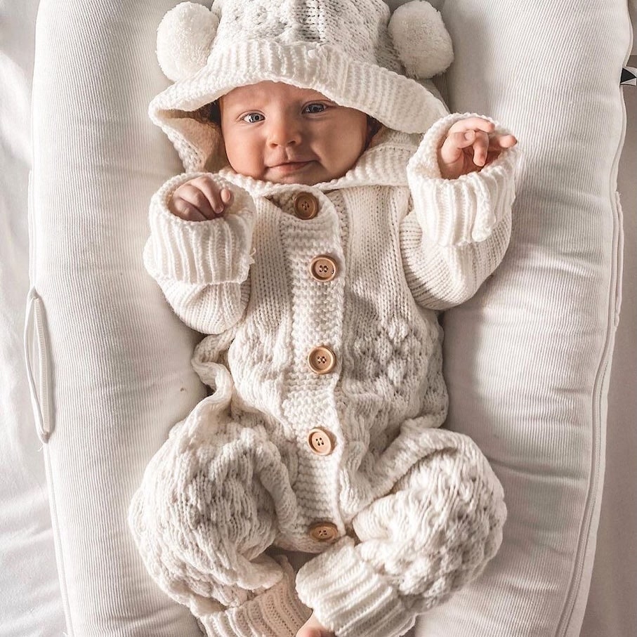 Adorable Bear-Ear Knit Romper for Loungewear — Winter Outfits for Kids