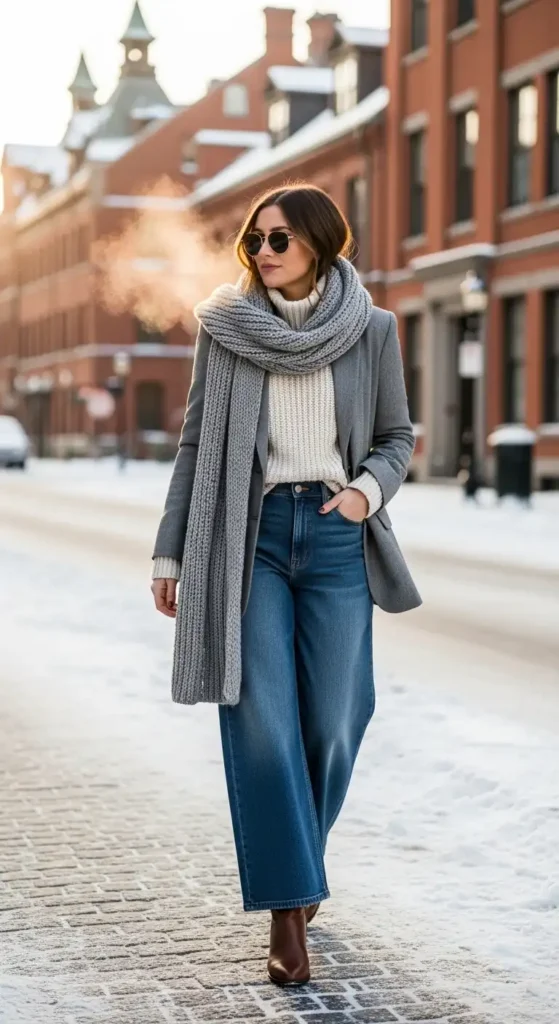 Oversized Blazer with Chunky Knit Scarf Oversized Blazer with Chunky Knit Scarf — Warm Winter Outfits