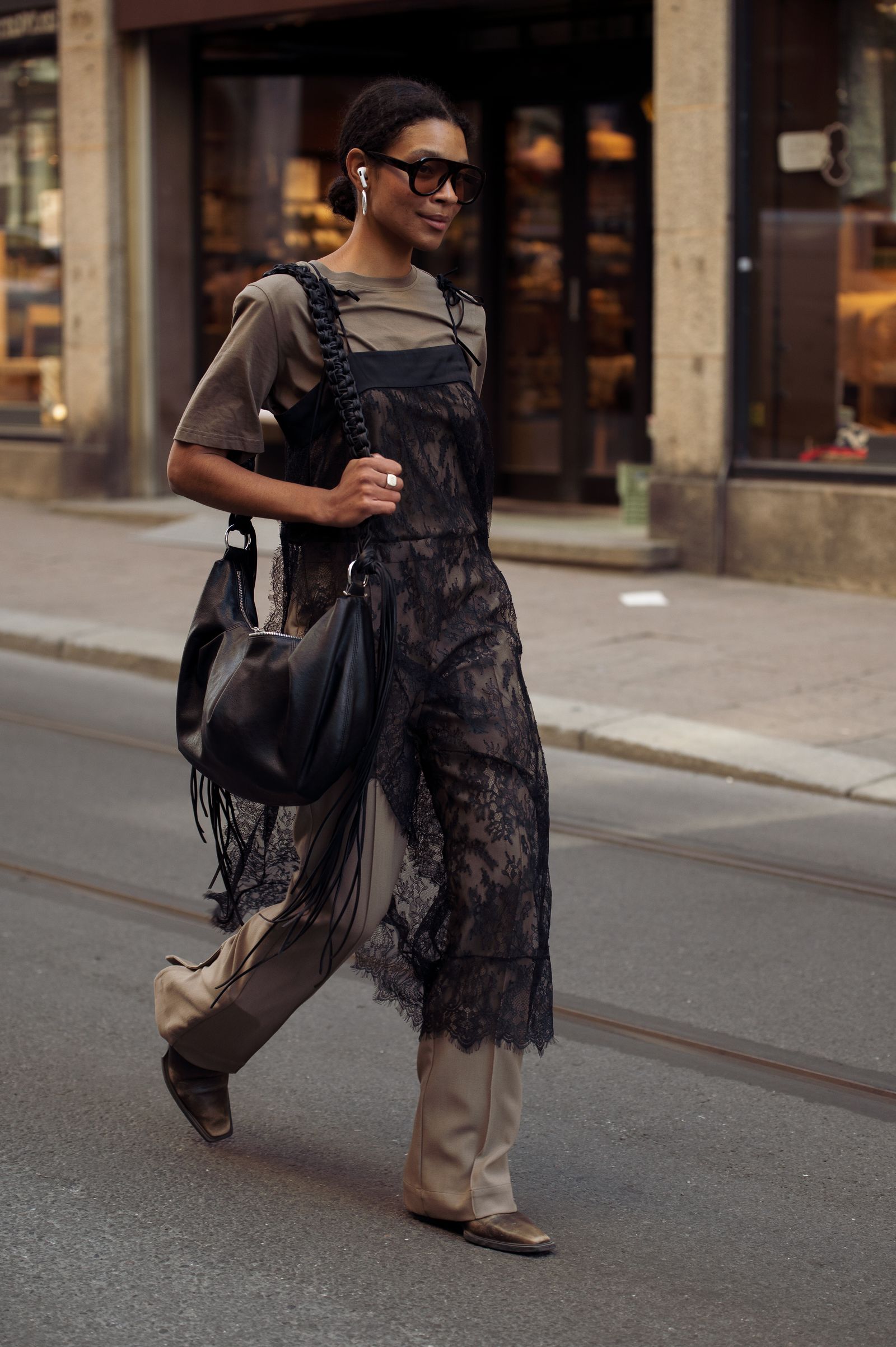 Lace Slip Dress Over Olive Tee: Unexpected Layering for Fall — Fall to Winter Outfits