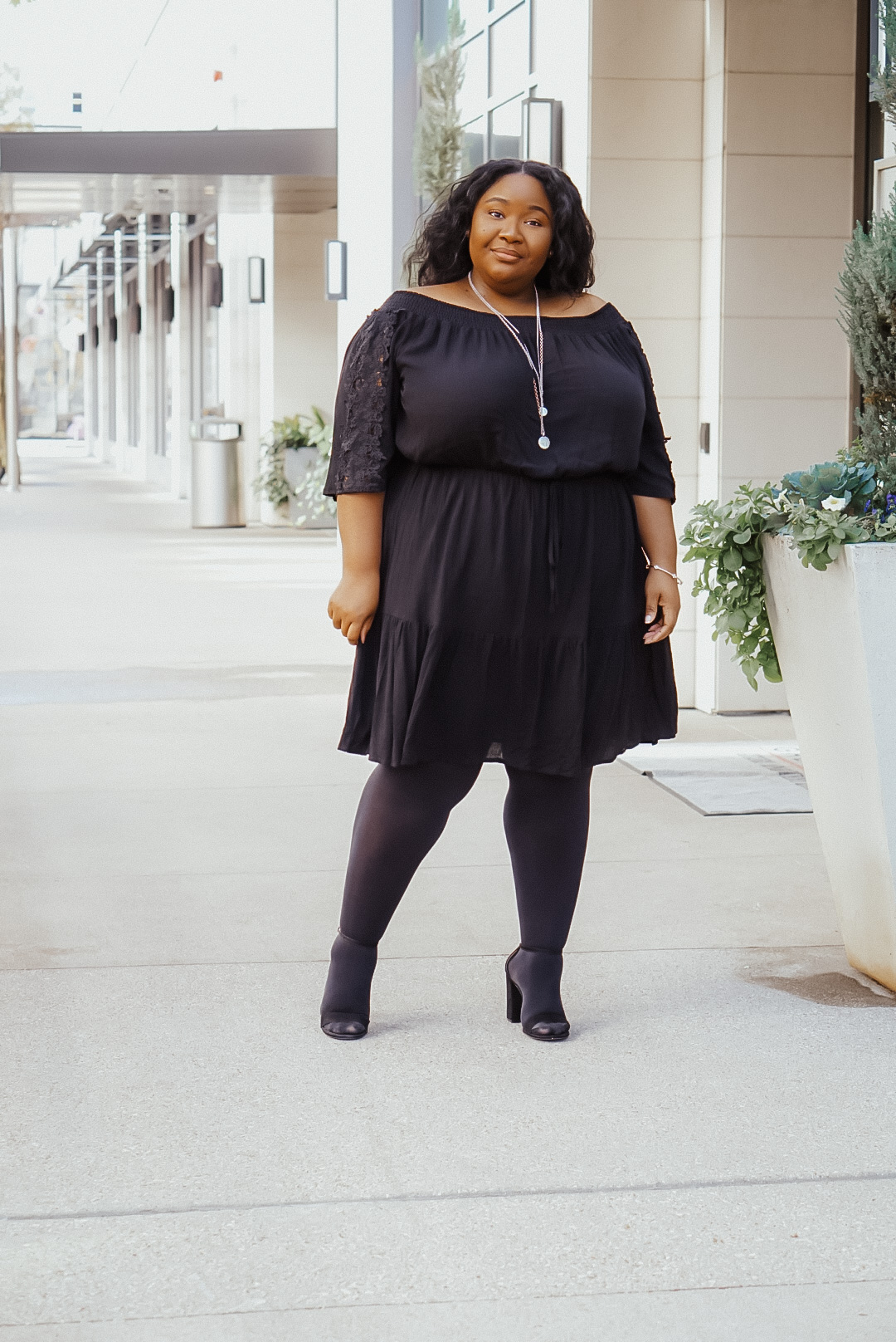 Off-the-Shoulder Dress with Lace Details Off-the-Shoulder Dress with Lace Details — All Black Winter Outfits