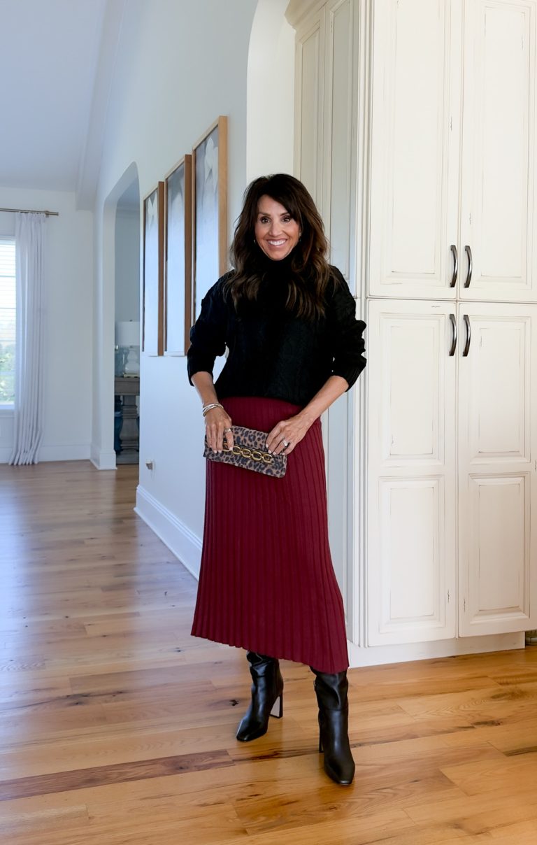 Textured Layers: Knit Turtleneck with Pleated Midi Skirt Textured Layers: Knit Turtleneck with Pleated Midi Skirt — Winter Outfits for Women Over 50