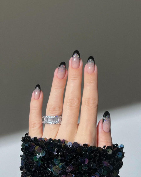 Sheer Nude French Fade with Glitter — Winter Ombre Nails