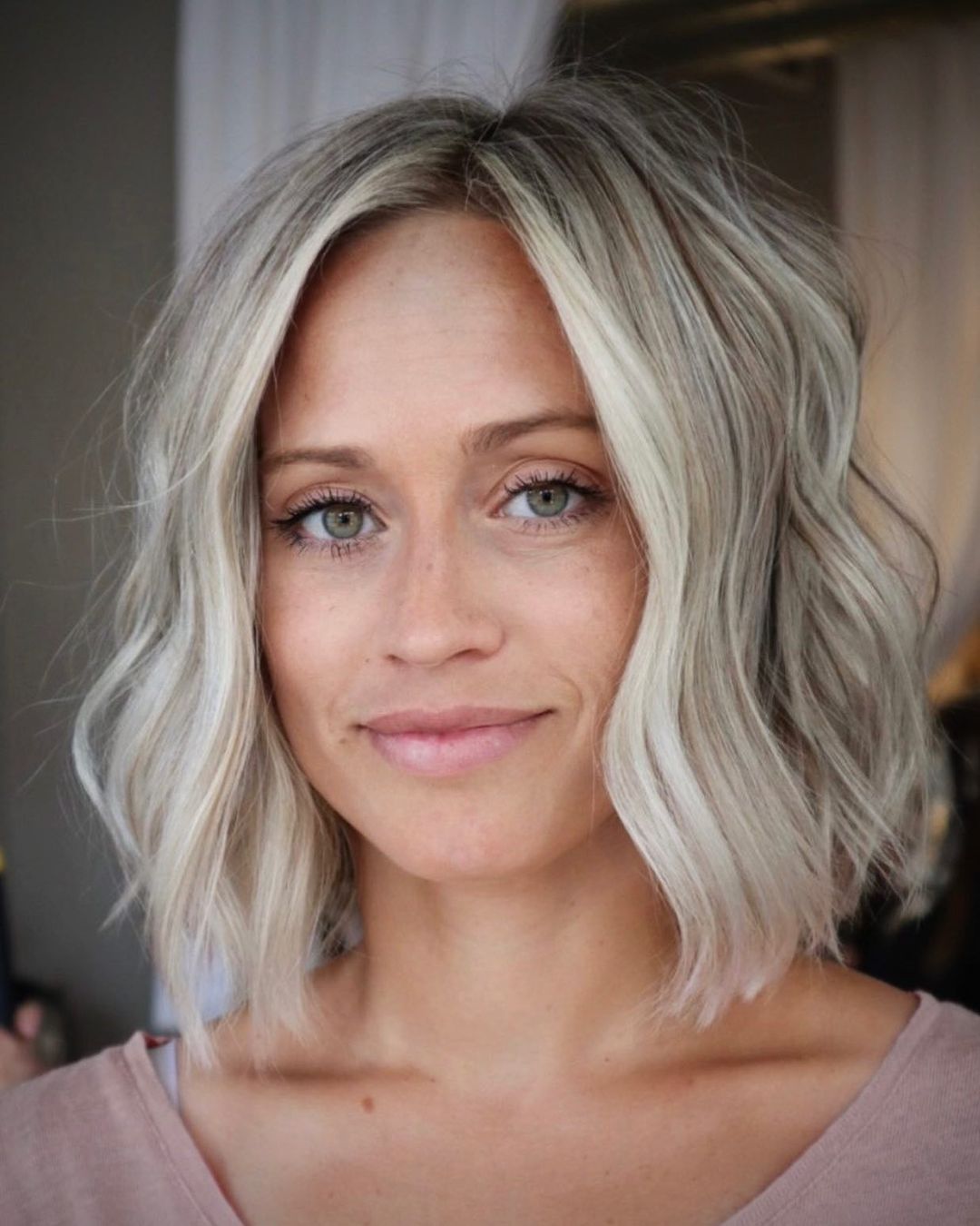 Ash Blonde Bob With Side Bangs Ash Blonde Bob With Side Bangs — Winter Hair Colors for Pale Skin