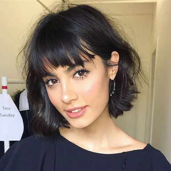Short Textured Black Bob with Bangs Short Textured Black Bob with Bangs — Trendy Haircuts for Women