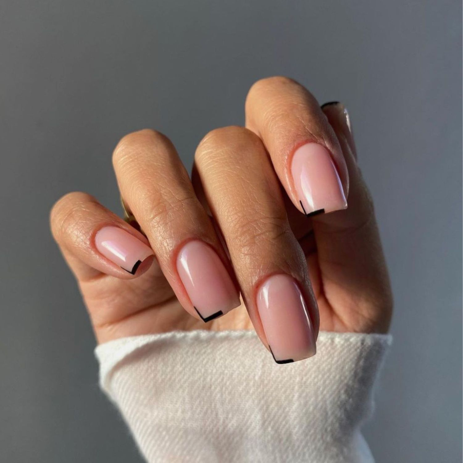 Sheer Pink Square with Black Line Accent Sheer Pink Square with Black Line Accent — Winter Nail Colors for Women Over 40