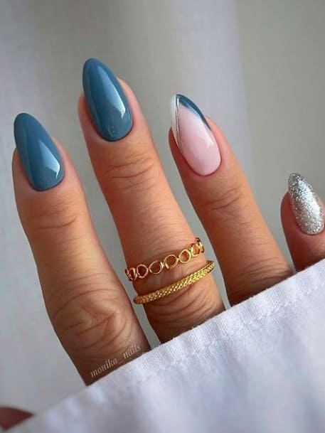 Muted Teal with Silver Foil Accent Muted Teal with Silver Foil Accent — January Nails