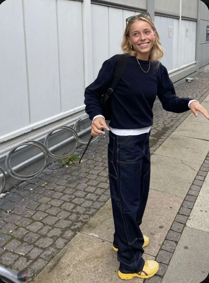 Casual Knit and Denim with a Pop of Yellow — Scandinavian Winter Outfits