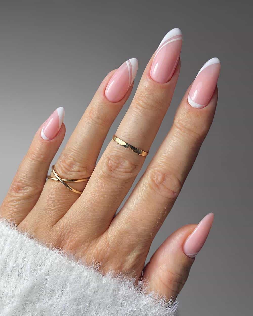 Modern French Pink Almond Nails Modern French Pink Almond Nails — Medium Length Winter Nails