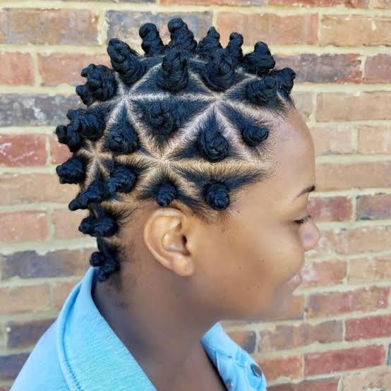 Bantu Knots with Geometric Parting — Winter Natural Hairstyles