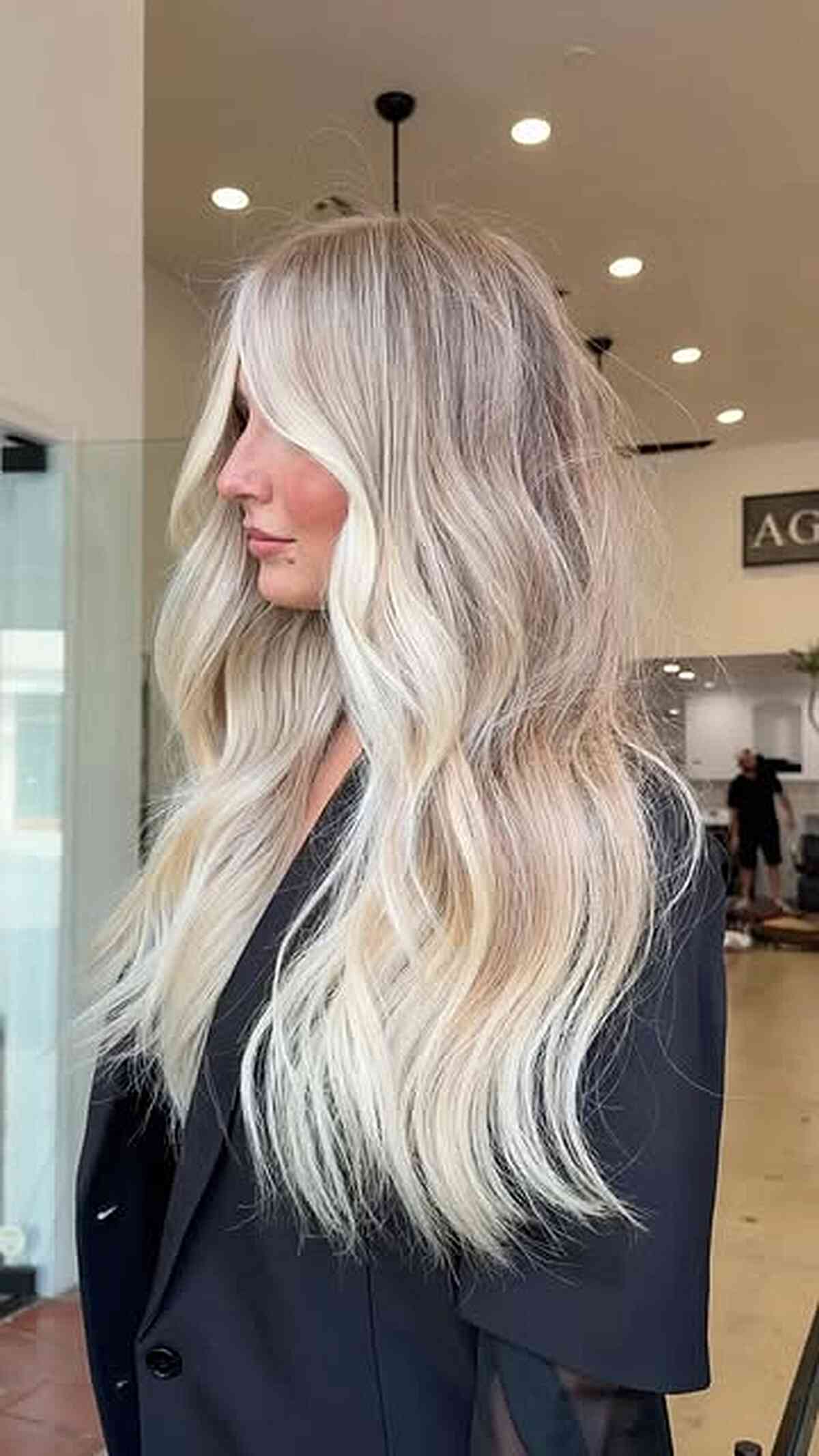 Ash Blonde Balayage With Curtain Bangs — Icy Blonde Hair