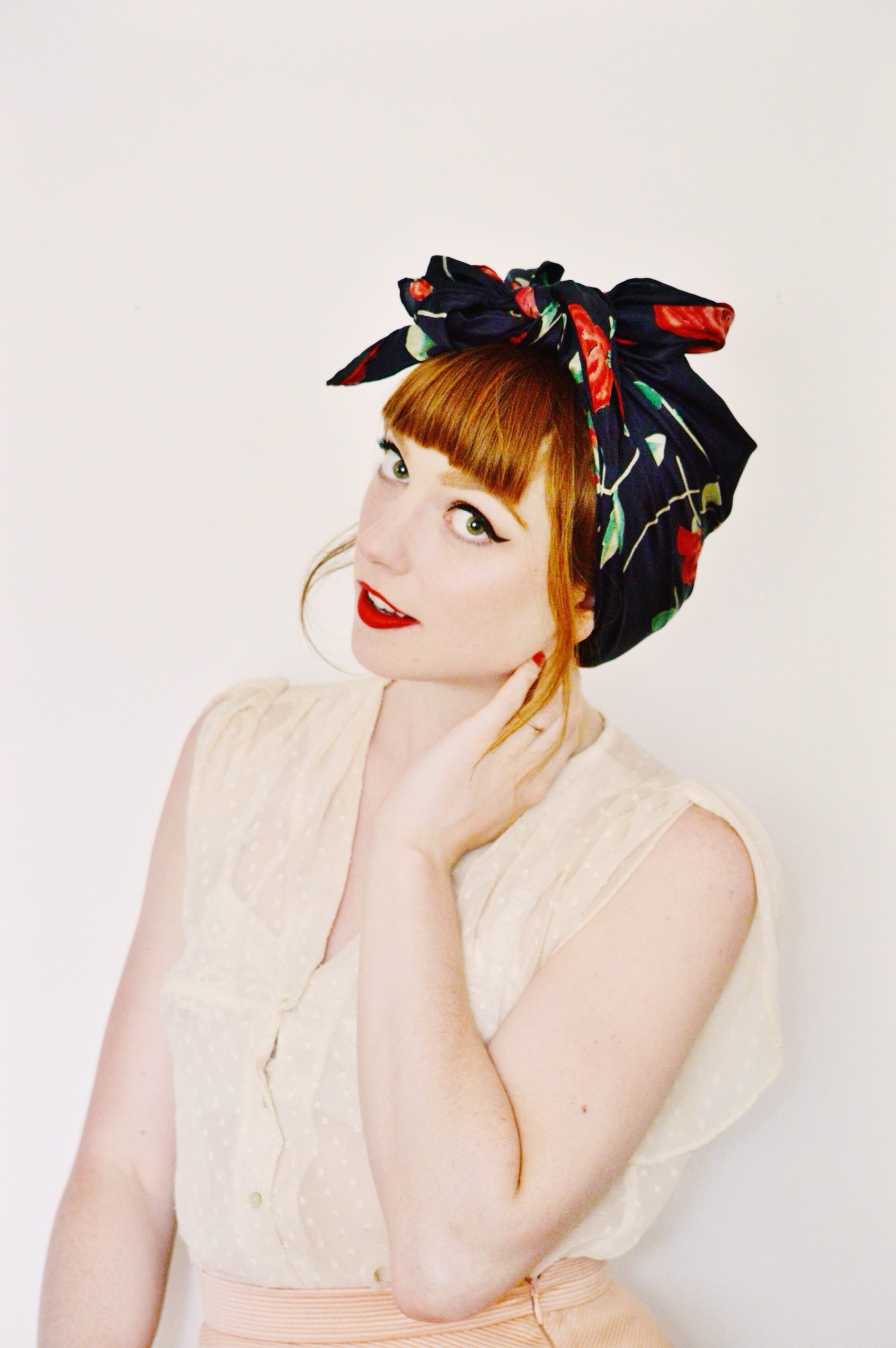 Retro Hairstyle How To Tie A Top Knot Scarf HOTD Dirty Hair Updo Scarf Retro Bouffant