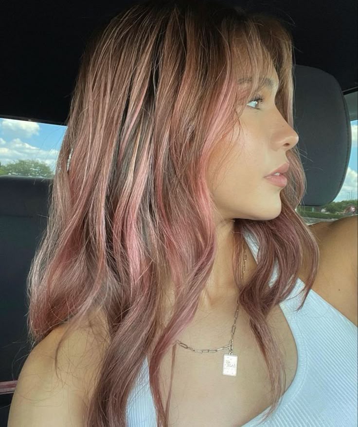 Rose Gold With Pink and Blonde Highlights Rose Gold With Pink and Blonde Highlights — Cool Winter Hair Colors