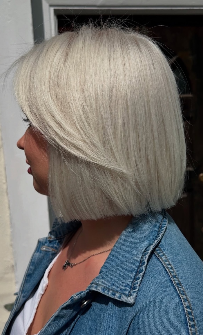 Icy Platinum Bob With Blunt Bangs — Winter Hair Colors for Blondes