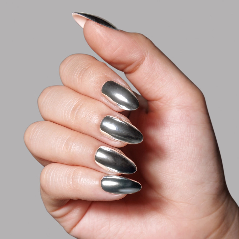 Seamless Medium Almond Chrome — Silver Chrome Nails