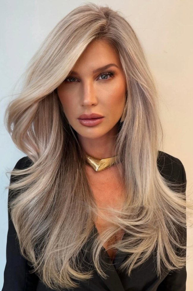 Ash Blonde Hair with a Black Blazer and Gold Necklace — Blonde Hair Colour