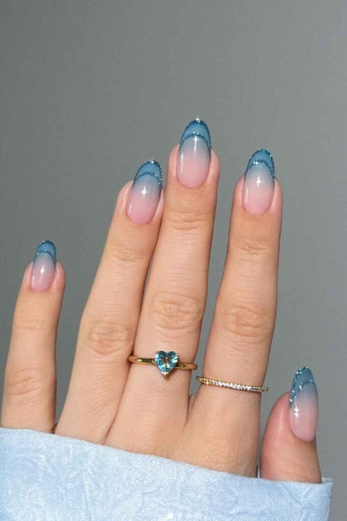 Sheer Pink Blue Gradient Glitter Tips — Blue Nail Inspo