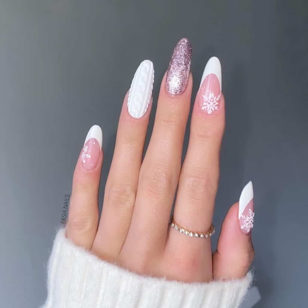 Cozy Cable Knit Matte White Almond Nails Cozy Cable Knit Matte White Almond Nails — Winter White Nails