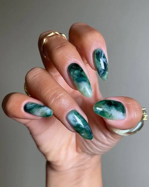 Jade-Inspired Green Marble Nails Jade-Inspired Green Marble Nails — Green Nail Designs