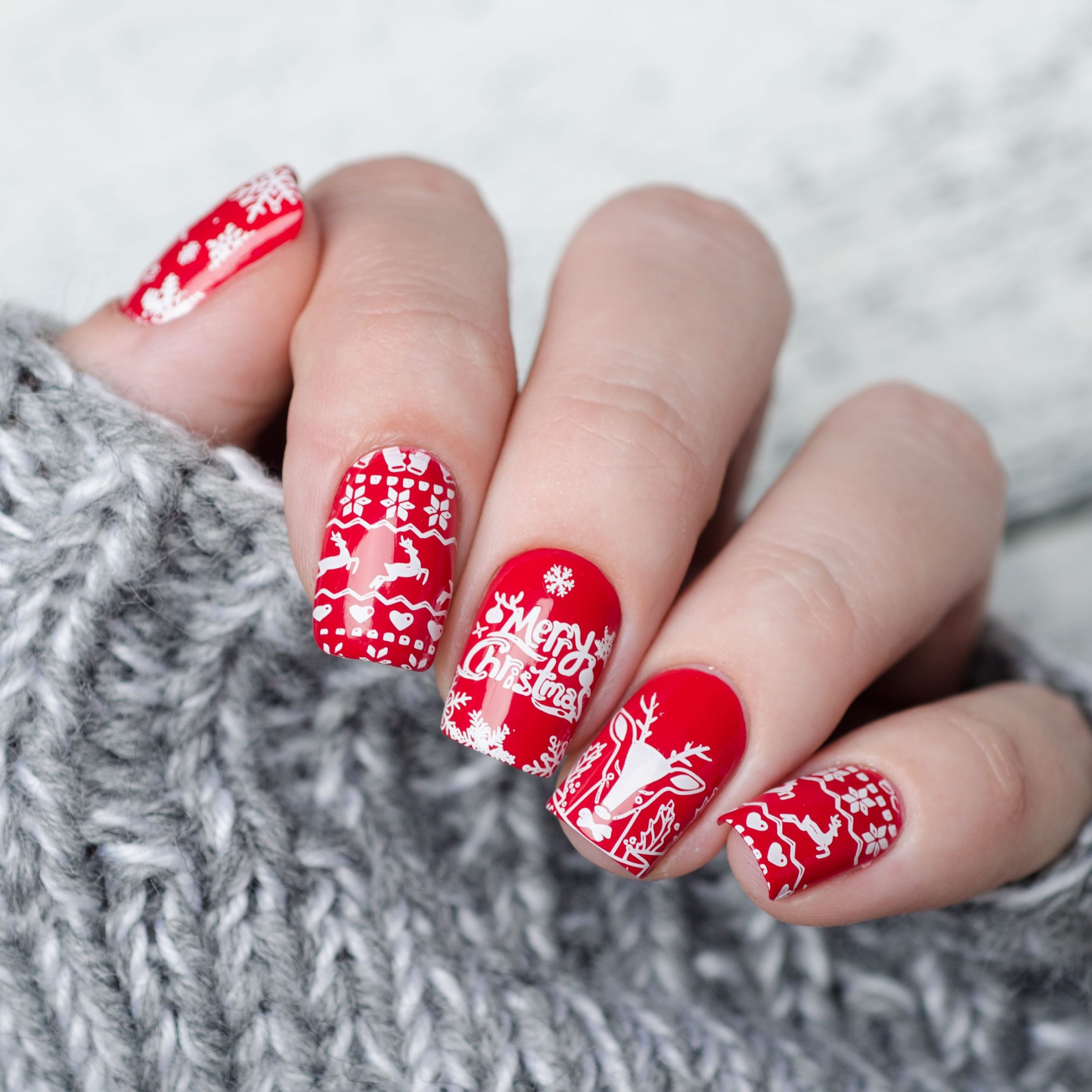 Bright Red Winter Decals — Winter Red Nails