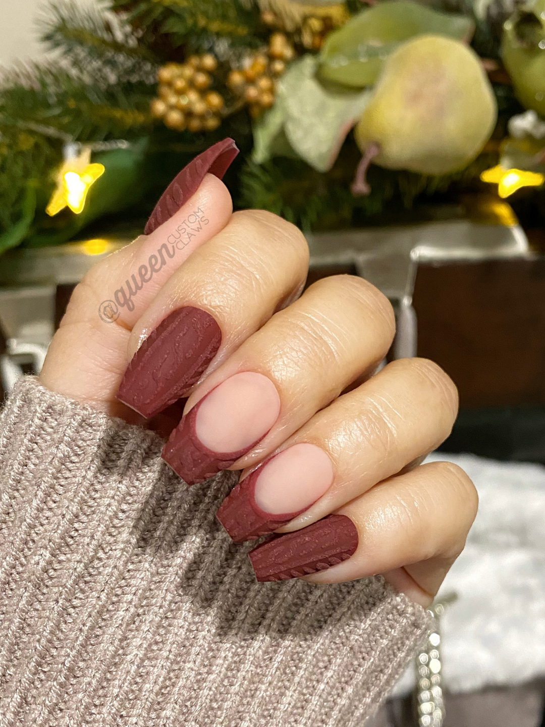 Bold Red Matte Cable Knit French Tips — Sweater Nails