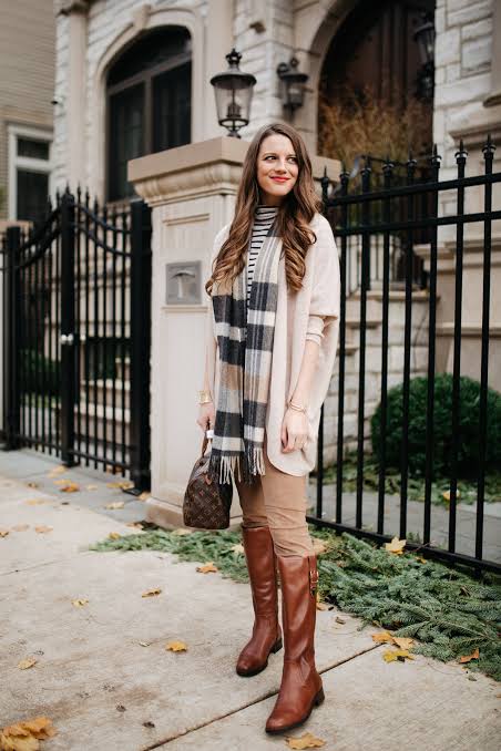Chic Cardigan with Plaid Scarf Chic Cardigan with Plaid Scarf — Chicago Winter Outfits