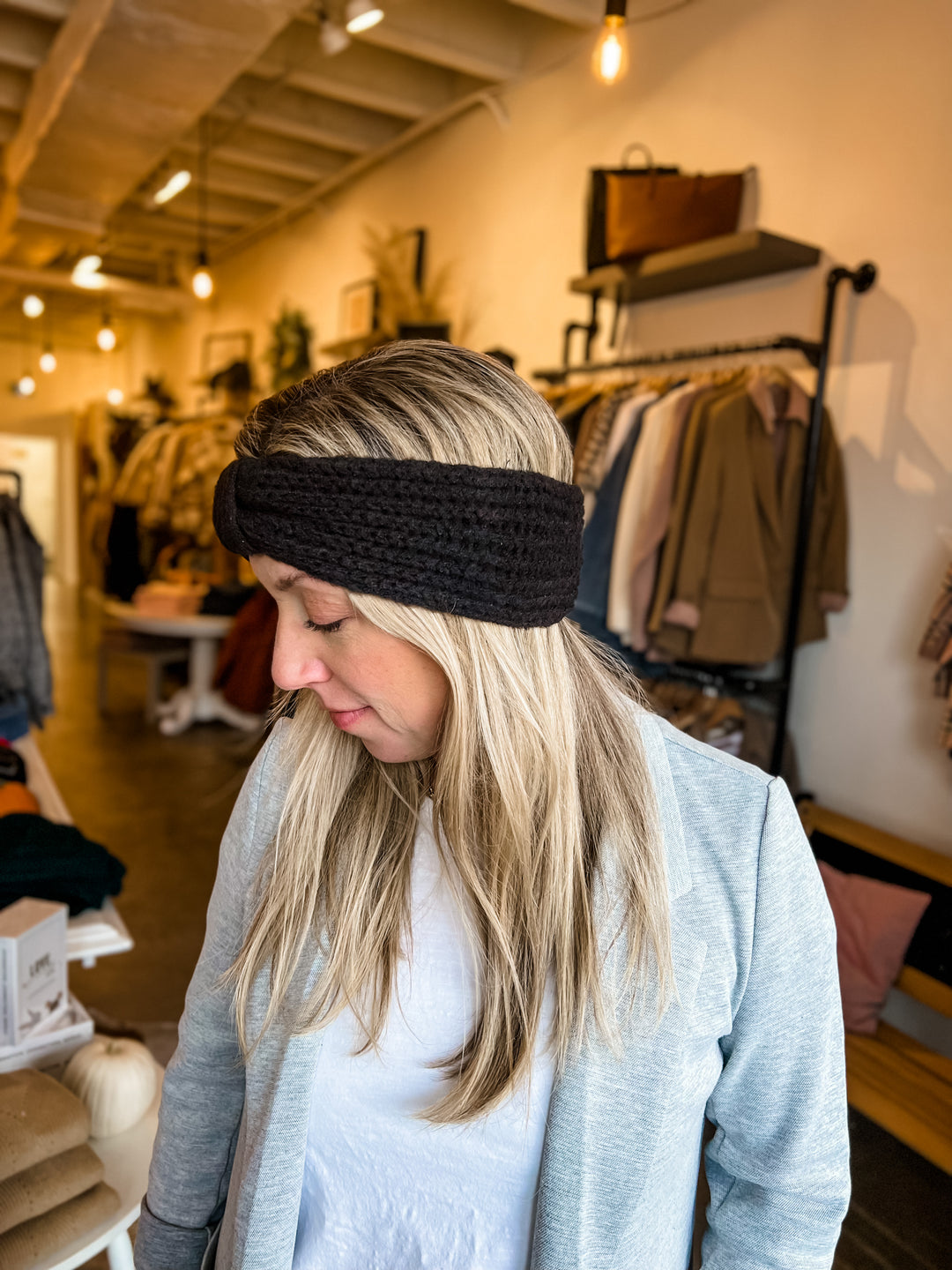 Blonde Bob Tucked into Knit Blonde Bob Tucked into Knit — Winter Hairstyles with Headband