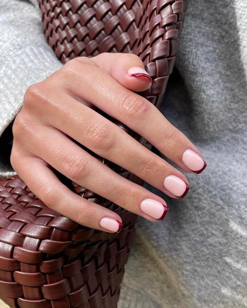 Deep Red French Tip Squares — Winter French Tip Nails