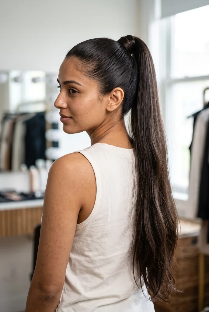 Sleek Side-Parted Ponytail — Winter Date Night Hairstyles