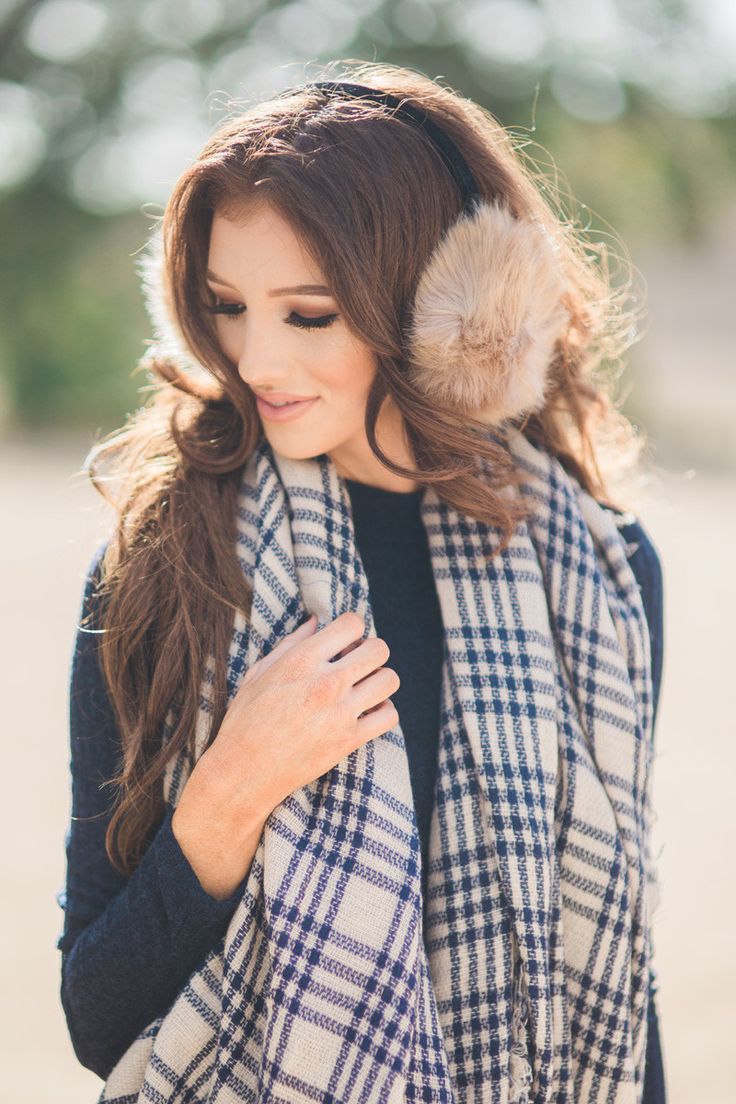 Cozy Knit and Plaid Scarf Pairing — Earmuffs Outfits