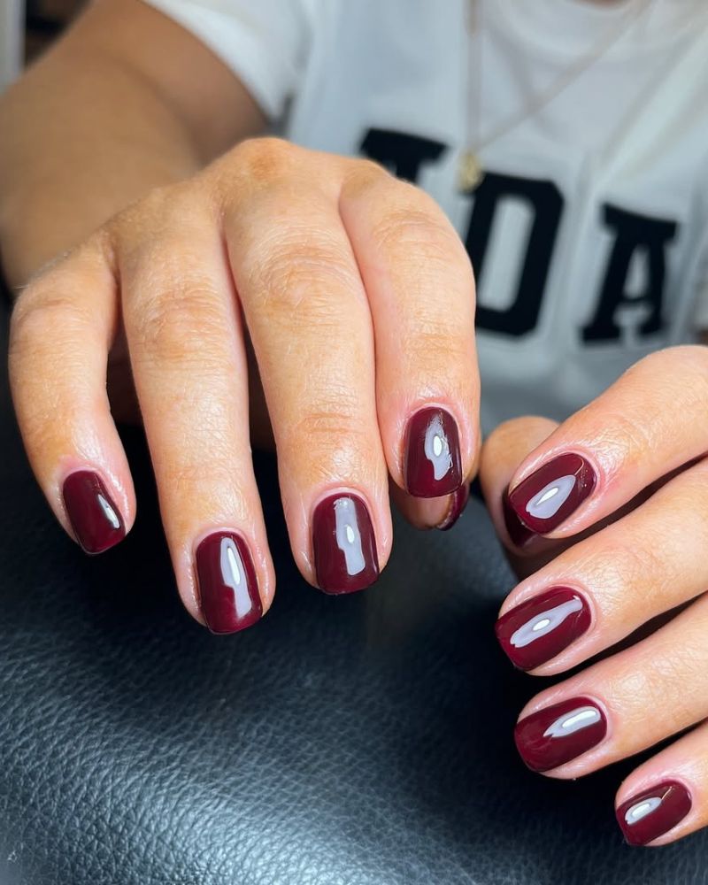 Deep Cherry Red Rounded Square Nails Deep Cherry Red Rounded Square Nails — Black Cherry Nails