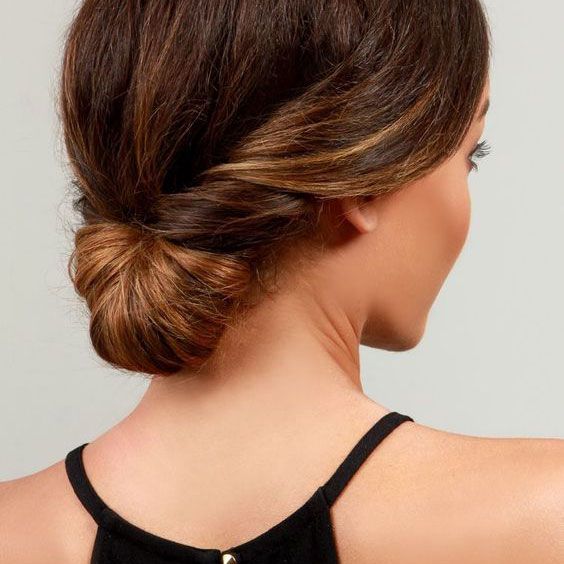 Brown Low Chignon For Neck Length Hair — Easy Winter Hairstyles