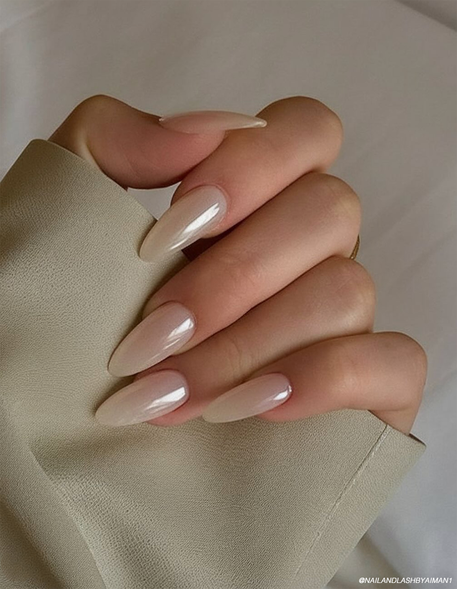 Pale Nude Iridescent Shimmer Stilettos Pale Nude Iridescent Shimmer Stilettos — Winter Nail Colors