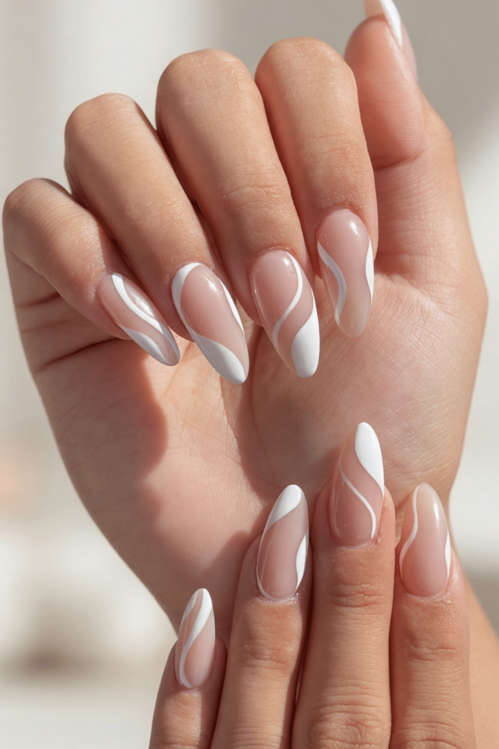 Chic White Swirl Line Almonds Chic White Swirl Line Almonds — Nail Art Ideas