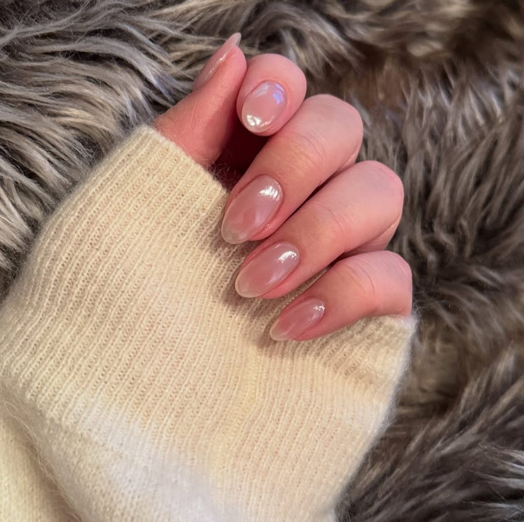 Sheer Milky Pink Jelly with Shimmer — Minimalist Winter Nails