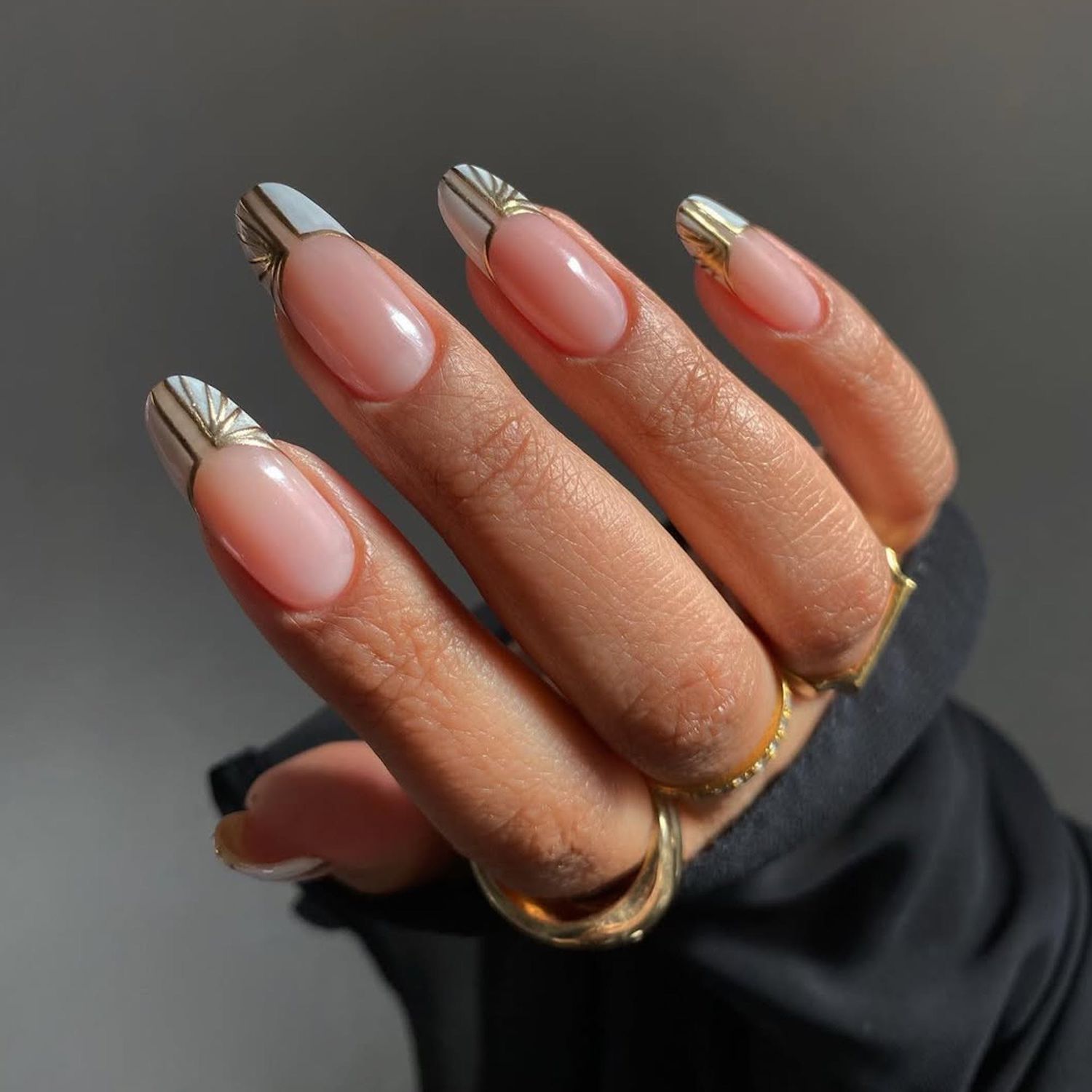 Gold Foil French Almonds — Winter Almond Nails