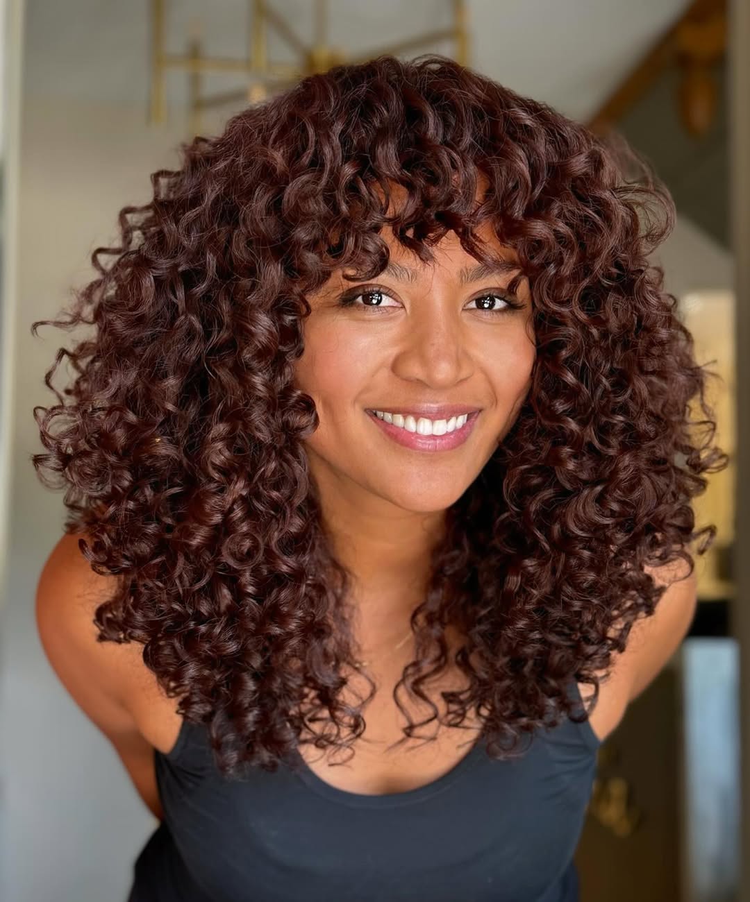 Shoulder Curls With Full Bangs Shoulder Curls With Full Bangs — Winter Haircuts with Bangs