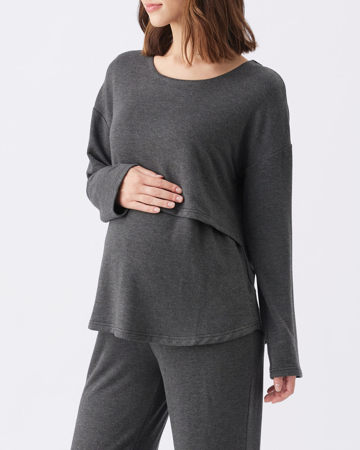 Charcoal Grey Knit Matching Set for Loungewear Chic Charcoal Grey Knit Matching Set for Loungewear Chic — Winter Maternity Outfits