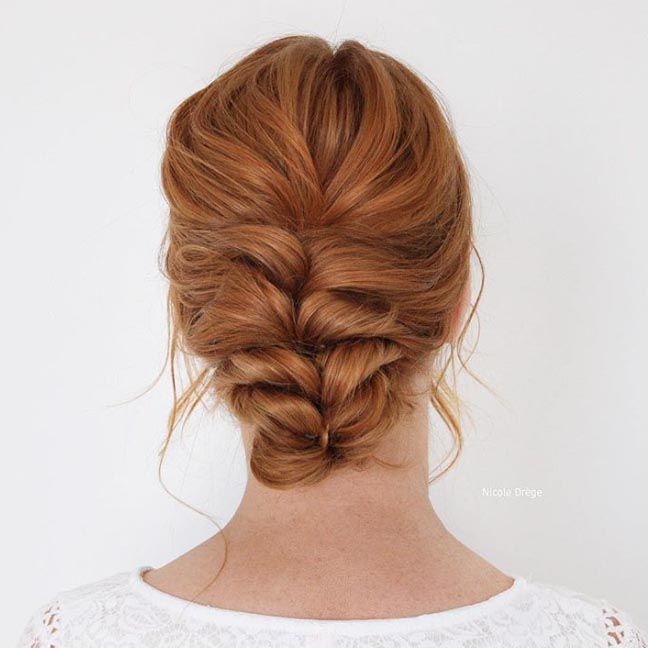 Reddish-Brown Braided Updo — Winter Wedding Guest Hairstyles