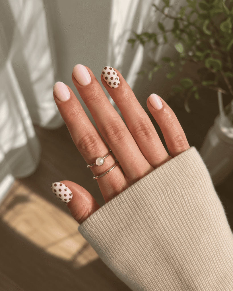Polka Dot and Glitter Almonds — Neutral Nail Colors