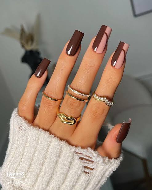 Chic Brown Nude Color Block Chic Brown Nude Color Block — Chocolate Brown Nails
