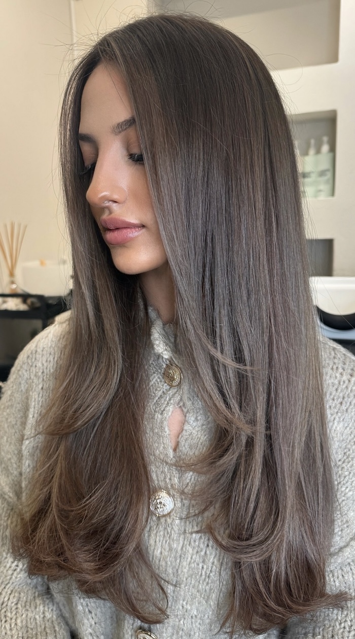 Mid-Back Sleek Layers With Ash Blonde Undertones — Ash Brown Hair