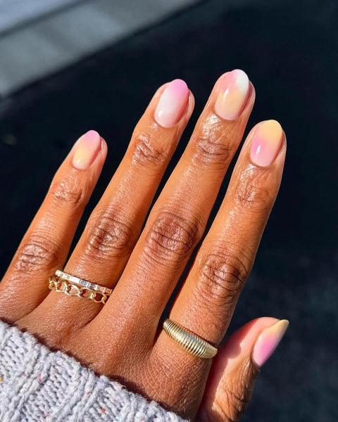Glossy Pink Yellow Peach Oval Ombre Glossy Pink Yellow Peach Oval Ombre — Ombre Nail Designs