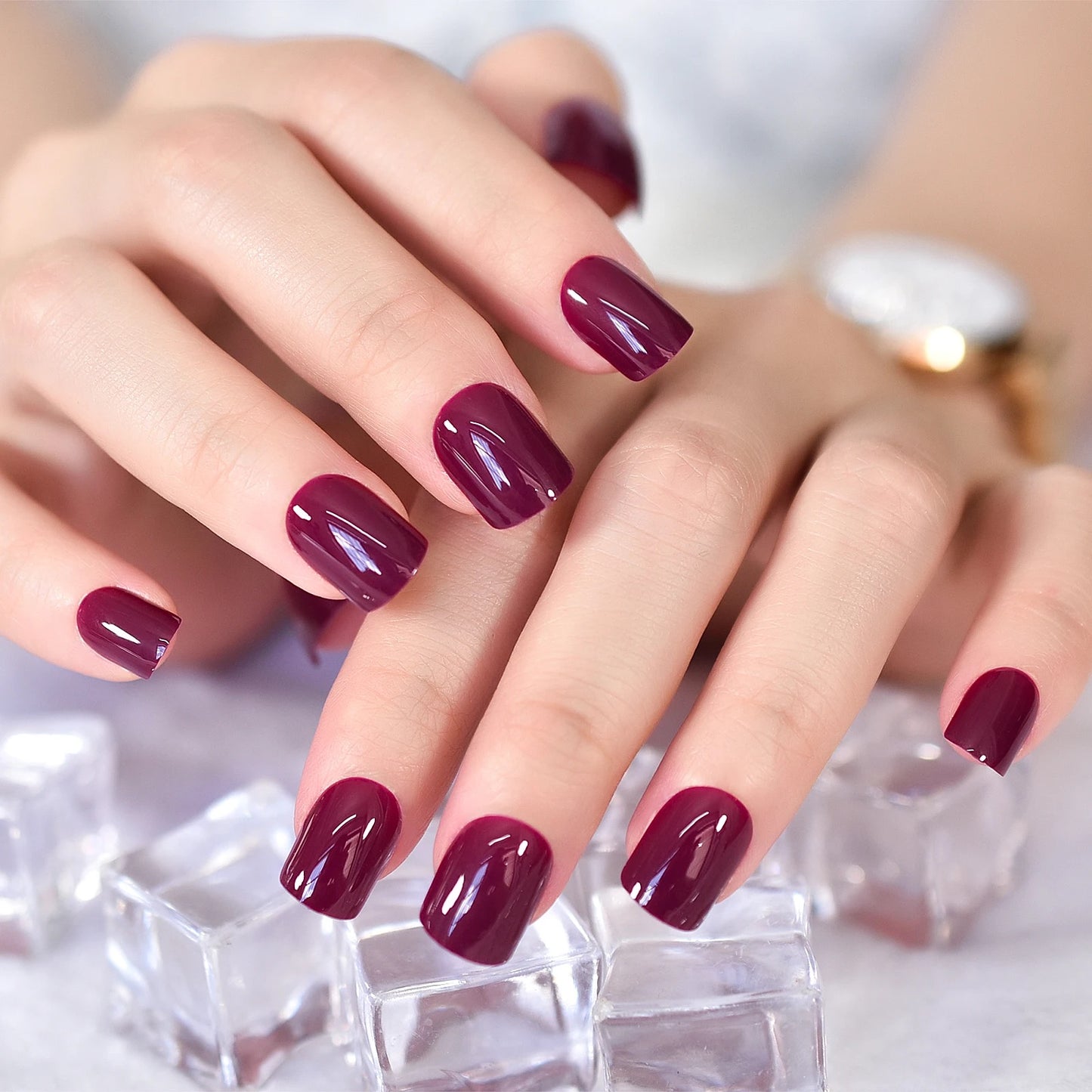 Opaque Cherry Red Short Square Nails Opaque Cherry Red Short Square Nails — Cherry Red Nails