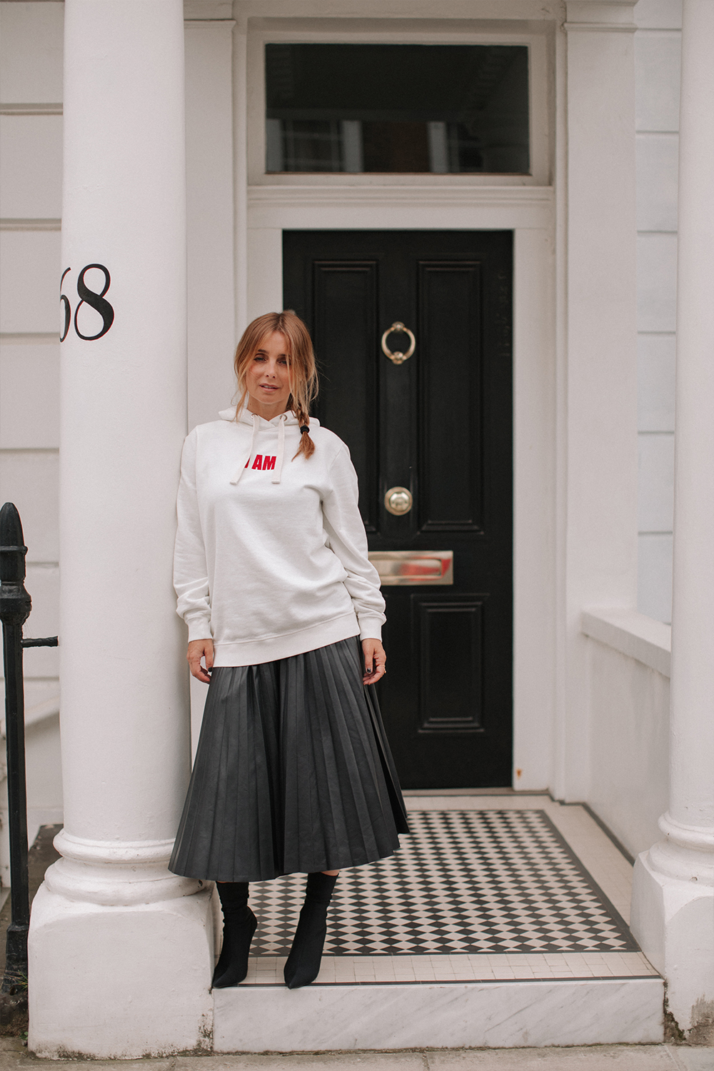 Graphic Hoodie Styled with a Pleated Midi Skirt Graphic Hoodie Styled with a Pleated Midi Skirt — Hoodie Outfits