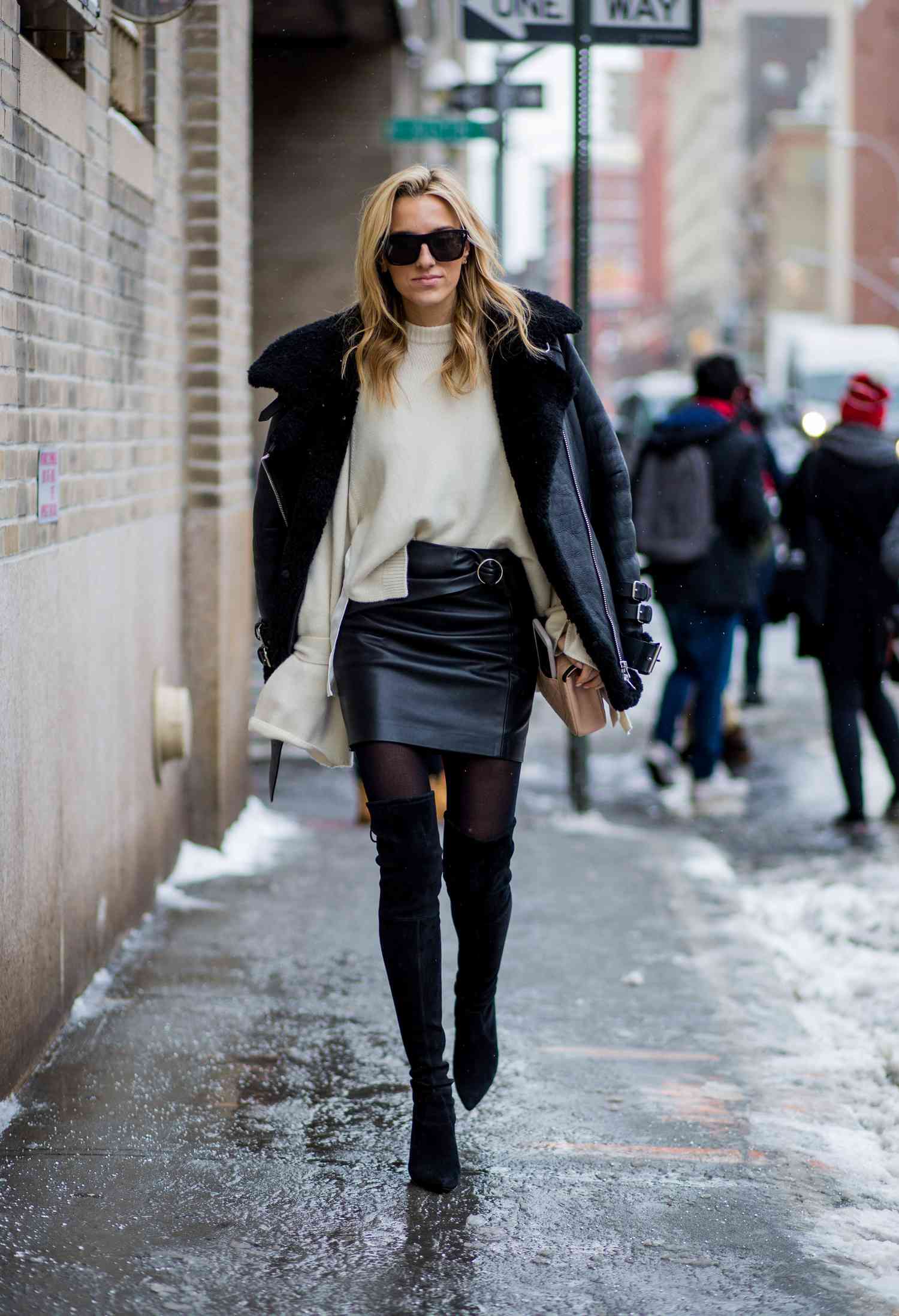Fashion Event Ready: Leather Mini Skirt and Suede Knee-High Boots Fashion Event Ready: Leather Mini Skirt and Suede Knee-High Boots — Black Boots Outfits
