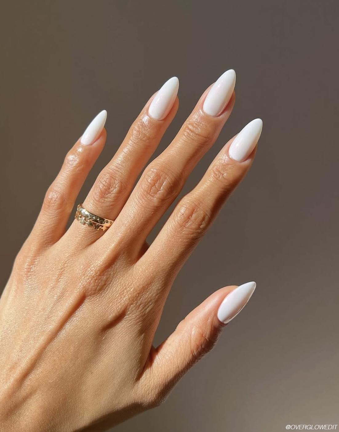 Milky White Almond with Gold Foil — Milky White Nails