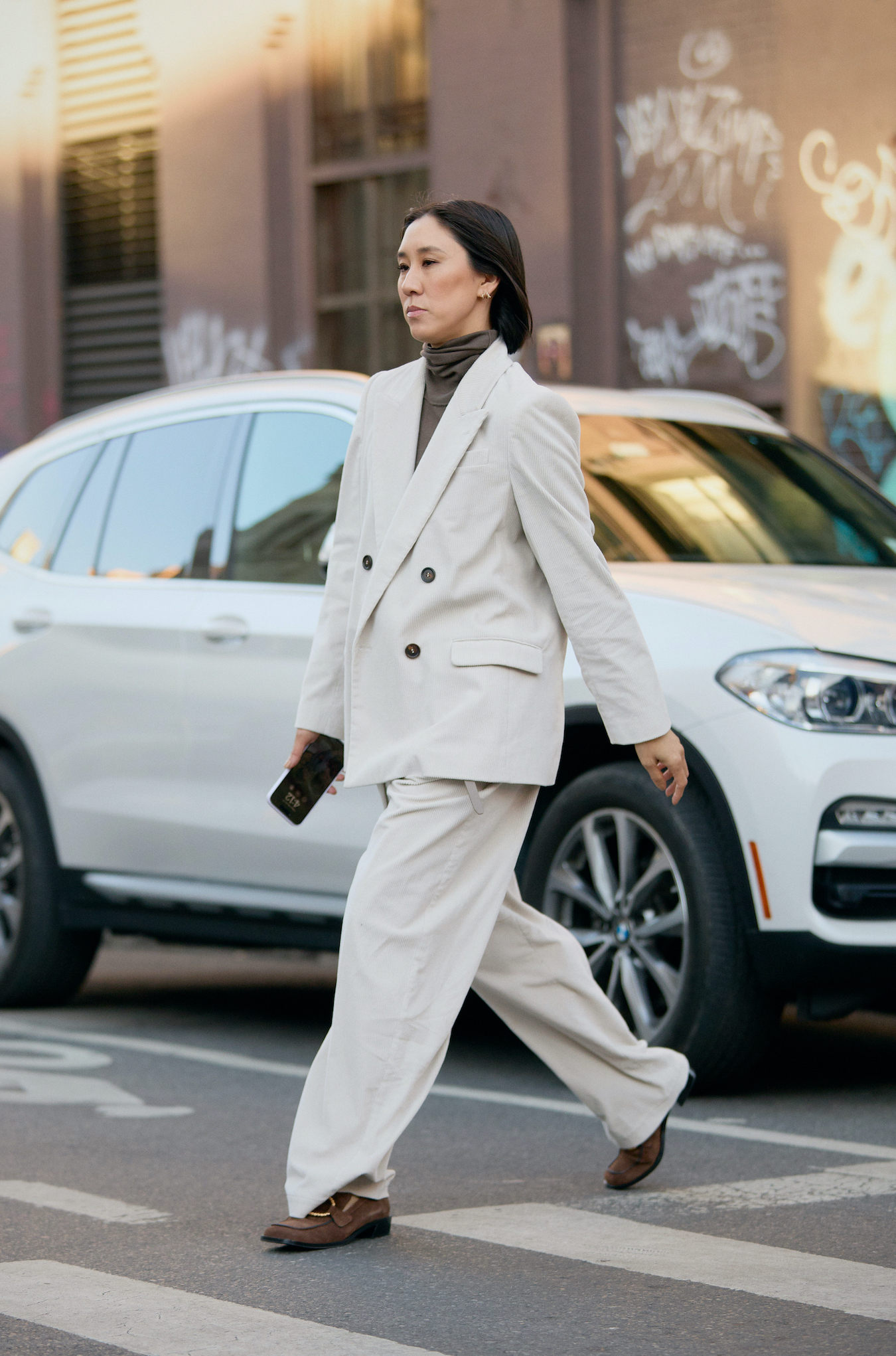 Corduroy Chic: Cream Blazer, Turtleneck, and Wide-Leg Pants — Comfy Winter Outfits